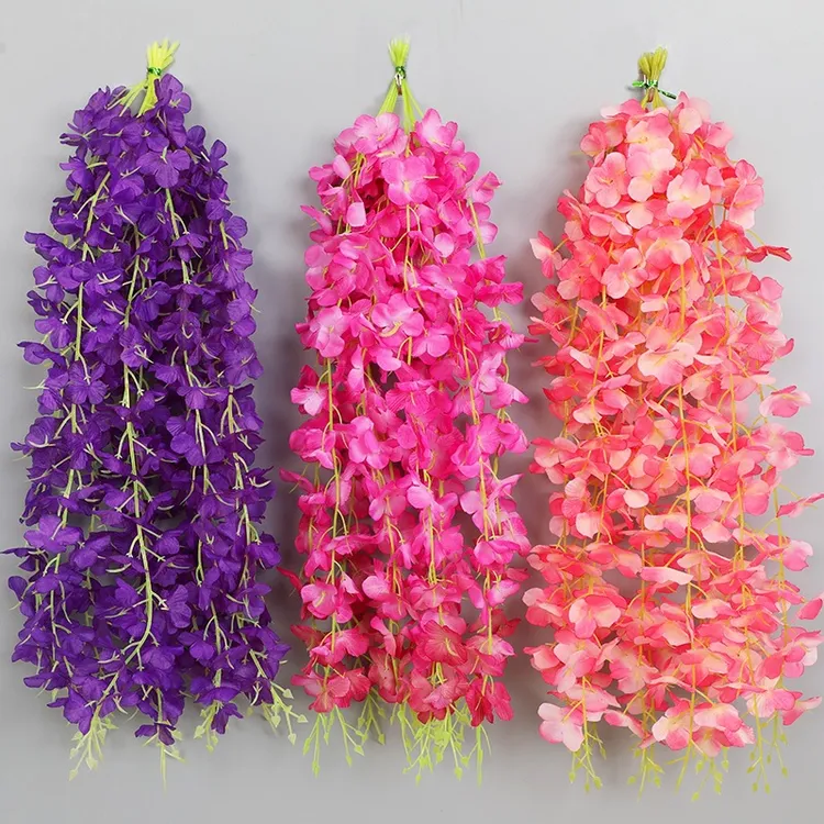 仿真紫藤花紫罗兰花条室内装饰阳台客厅挂饰塑料假花吊顶花藤花串