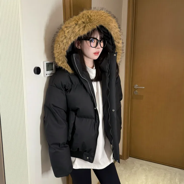 【现货当天发】冬季新款连帽PU加厚御寒棉服外套男女同款帽子可拆