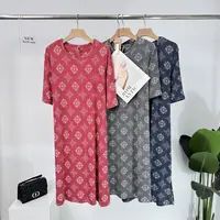 C337法式短袖宽松腰夏季圆领满印加肥碎花中长款连衣裙12DM