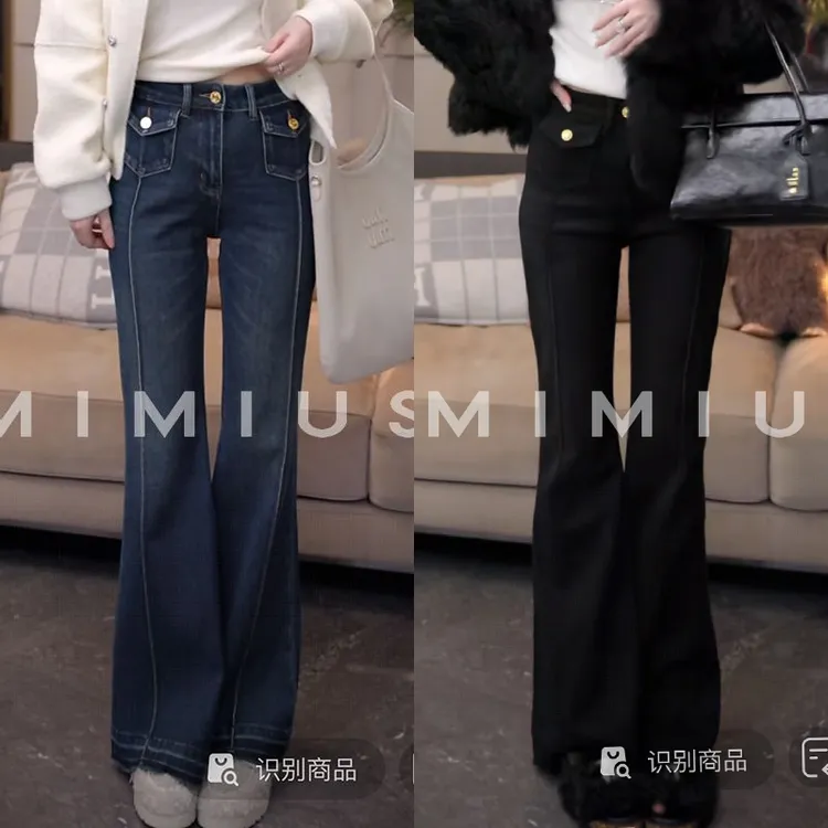 【mimius】P 超厚绒超高腰修身微喇牛仔裤 WG09178