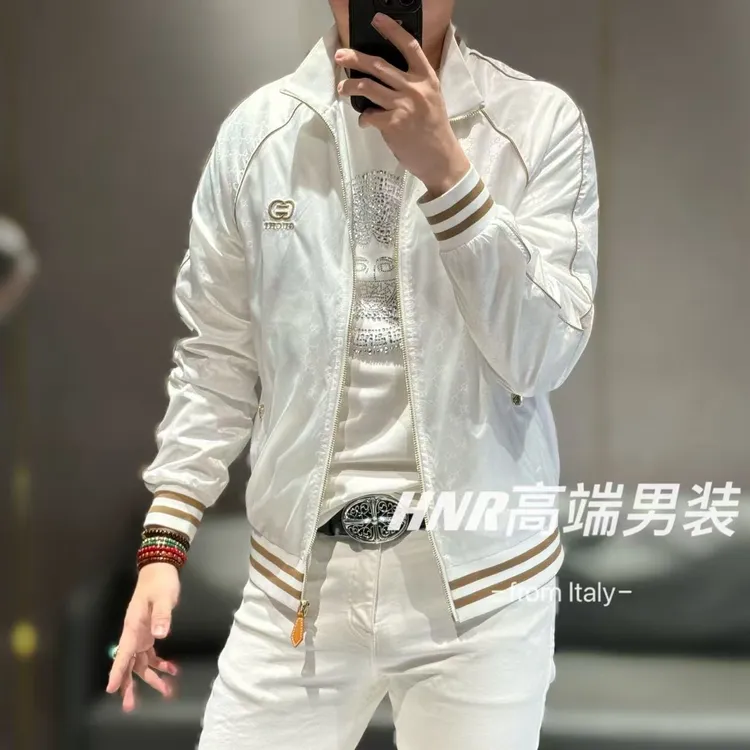 全提花面料金线滚边工艺擦肩袖设计春款拉链夹克9629