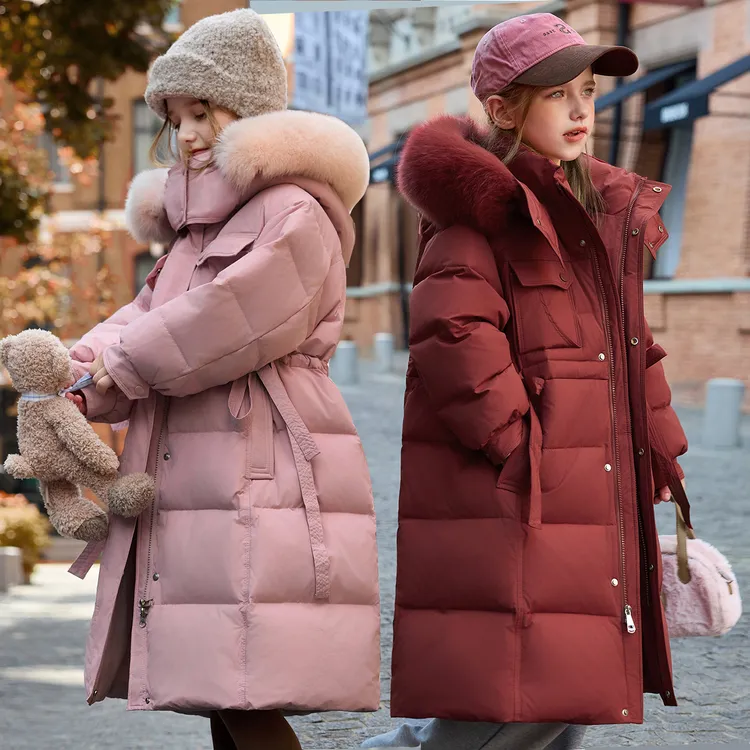 2025新款儿童羽绒服女童中长款加厚大毛领韩版中大童过膝冬装外套