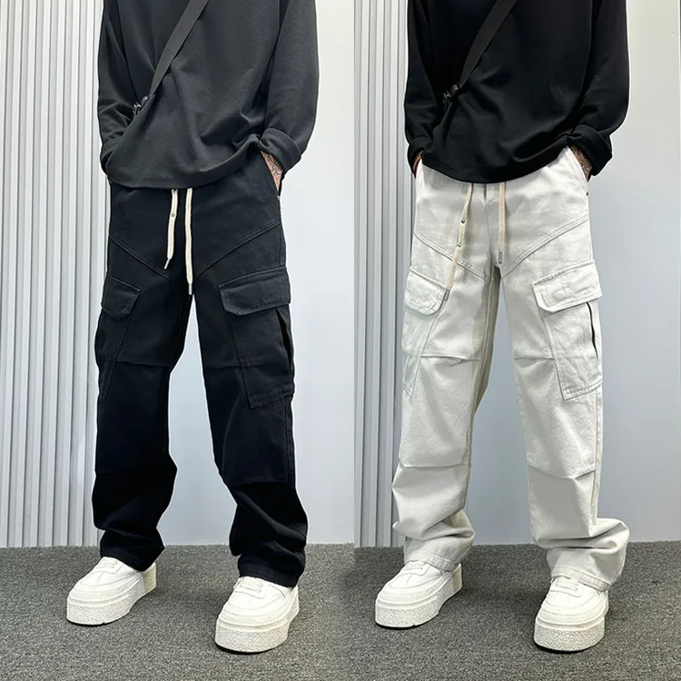 美式潮牌复古做旧直筒牛仔裤男款秋冬宽松百搭多口袋休闲工装裤子