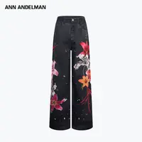 ANN ANDELMAN 花卉牛仔设计师阔腿印花牛仔裤直筒裤