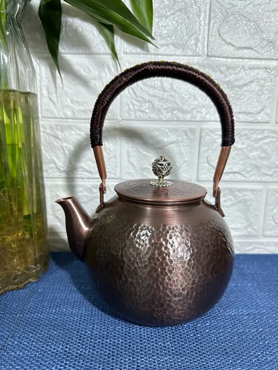 1300ml手工锤纹紫铜提梁壶煮茶壶茶壶烧水壶复古做旧煮茶器