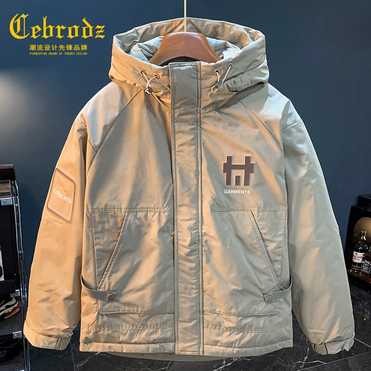 法国Cebrodz2025年冬季保暖连帽宽松冲锋衣加厚防风外套男羽绒服