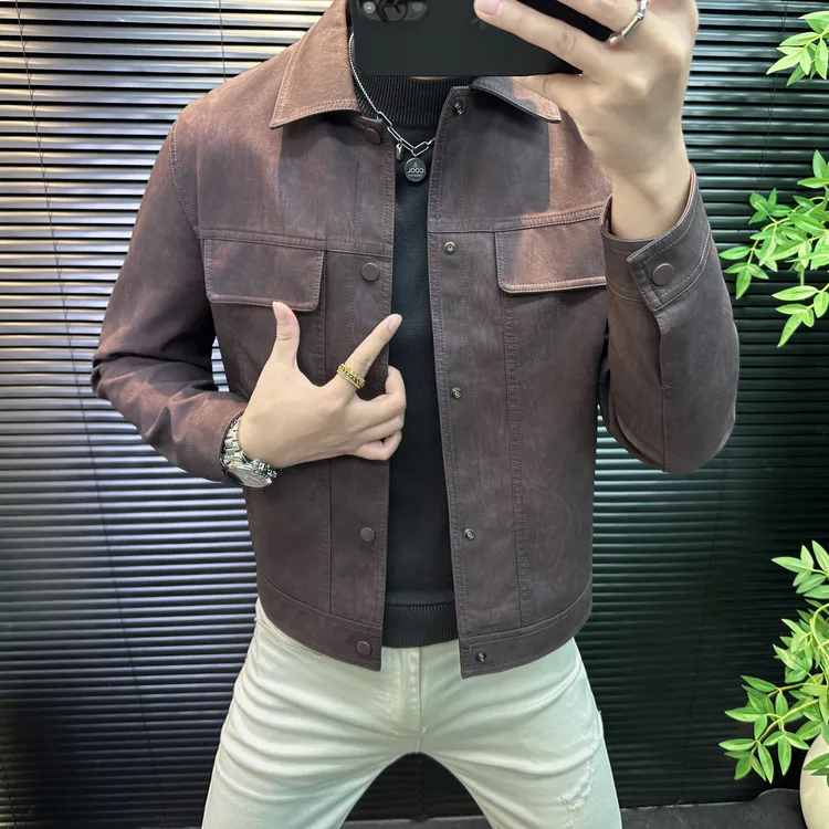 潮流男士机车皮夹克外套秋冬时尚单品穿搭修身型男装皮衣翻领上衣