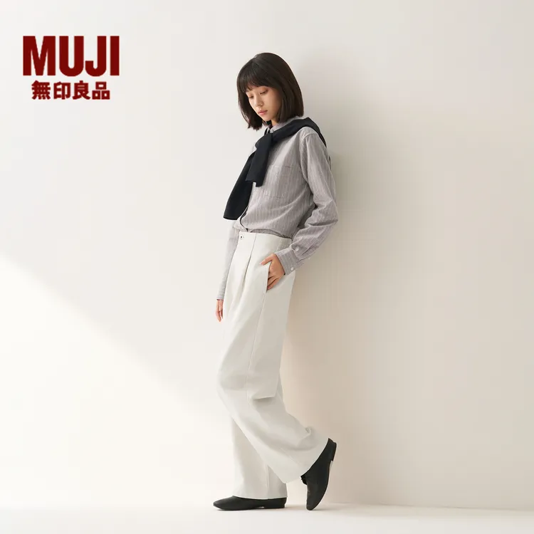 无印良品 MUJI 木棉混 牛仔宽版裤秋季新品休闲裤运动