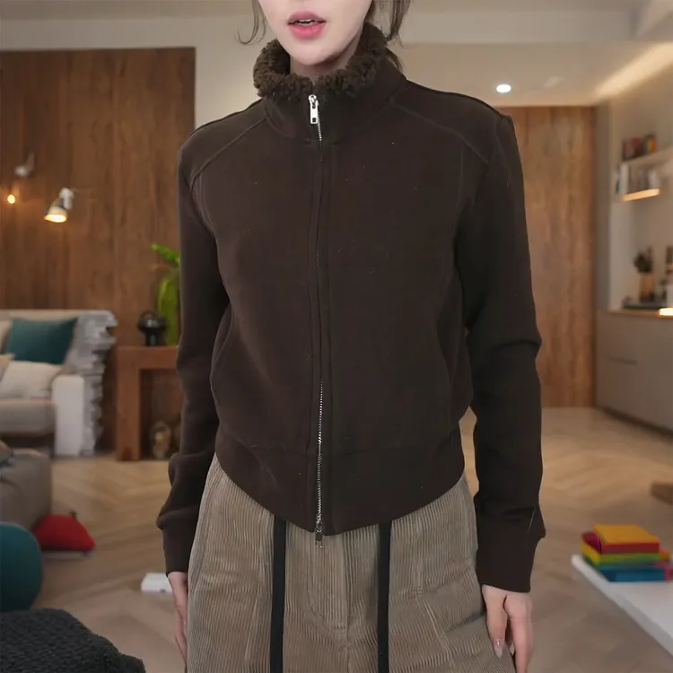 今年流行毛边立领长袖短款外套女秋冬季新款好看漂亮高级修身上衣