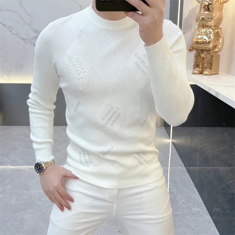 羊毛衫男2025秋冬新款欧货时尚字母烫钻圆领打底针织衫潮长袖毛衣