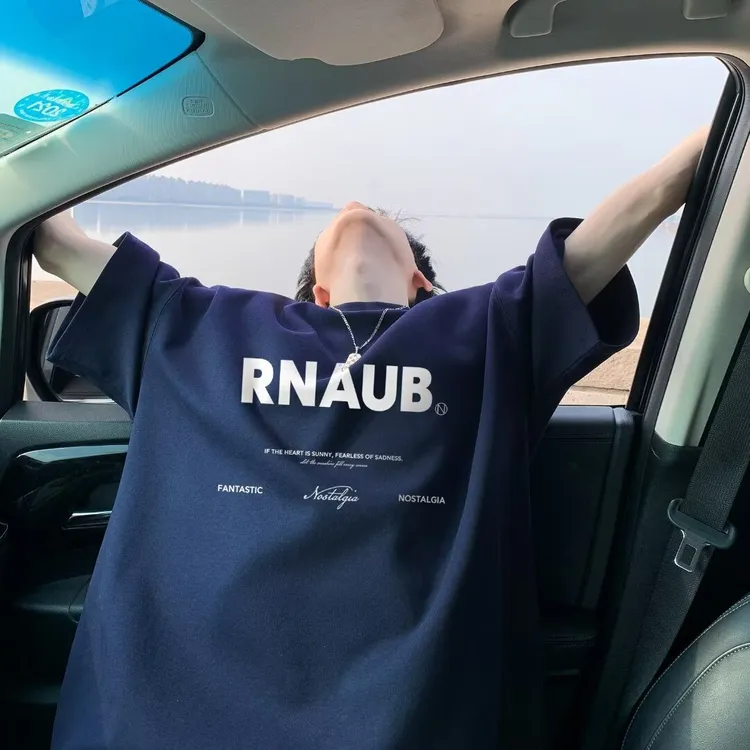 纯棉后包领短袖男女T恤夏季宽松大码落肩款