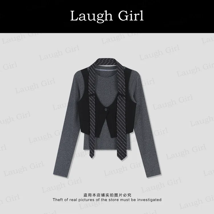 楚楚君 Laugh girl【爱丽丝】假两件撞色长袖上衣CL53766J