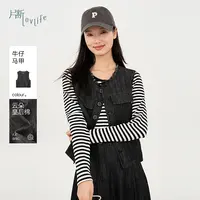 片断马甲女新款圆领毛边休闲宽松复古短款减龄叠穿无袖外套