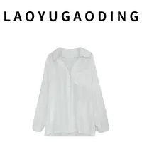 【LAOYUGAODING】高品质-6755蕾丝拼接长袖衬衫女