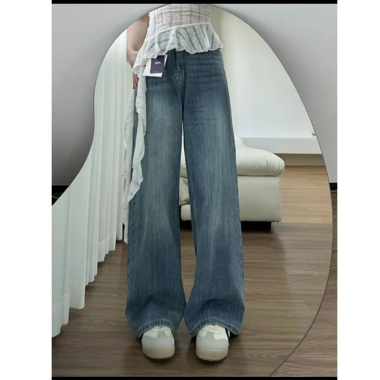 【稀有自制】2025秋冬厚款温柔系竹节纹牛仔小清新牛仔裤女款高质量