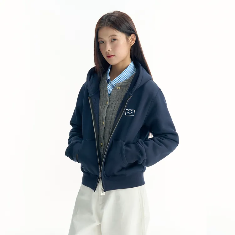 TGWALL「自由诗」刺绣修身短款美式休闲简约开衫连帽卫衣外套女