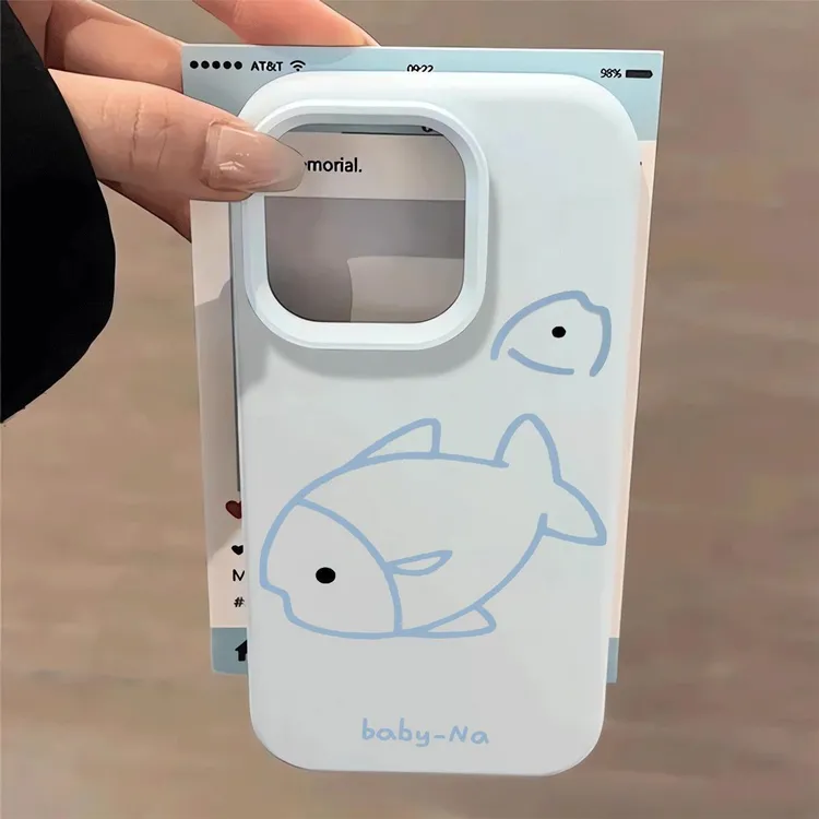 蓝色小鱼适用iphone16/15promax手机壳苹果13/14防摔12/11卡通XR