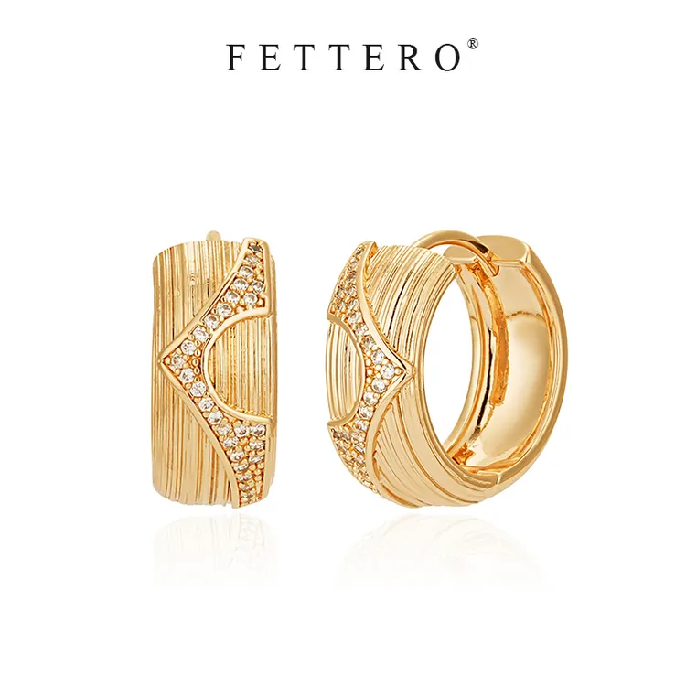 fettero 铜合金耳饰 【金色拉丝半圆对称耳环】气质时尚百搭简约