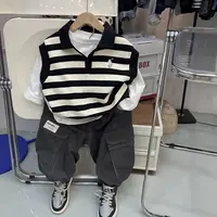 【韩版两件套】打底条纹春秋男女童马甲款翻领polo衫秋季洋气长袖