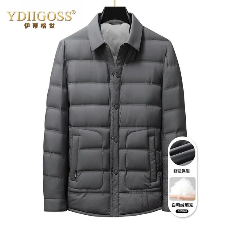 YDIIGOSS轻薄羽绒服男士冬季商务休闲装外套翻领衬衫式夹克短款