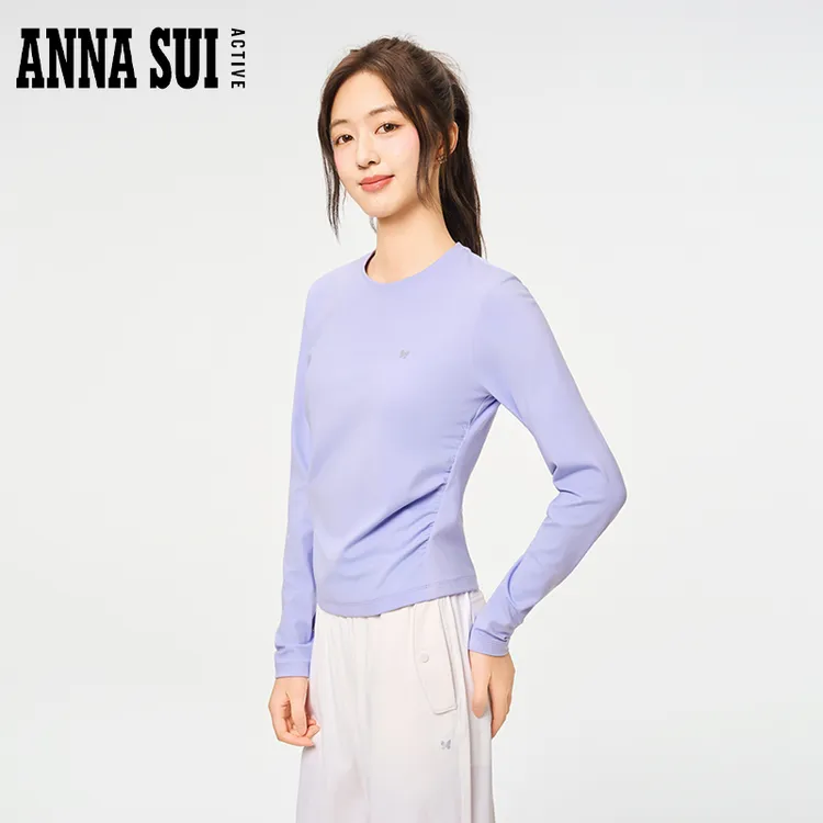 ANNA SUI安娜苏运动 绒绒T 磨毛修身收腰长袖T恤弹力25431238A