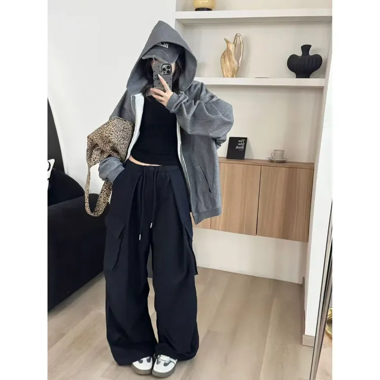 SP sp自制 美式Bella 口袋设计工装裤女秋直筒阔腿休闲裤料子巨好