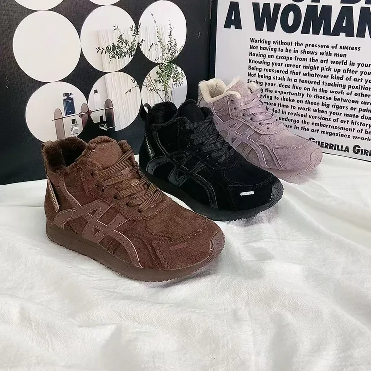 加绒高帮德训鞋女2025冬季新款加厚保暖防滑休闲棉鞋M12