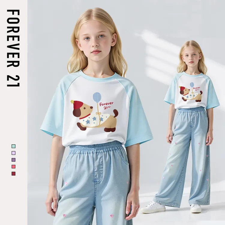 Forever 21童装女童夏装套装2025新款纯棉儿童服装休闲儿童牛仔裤