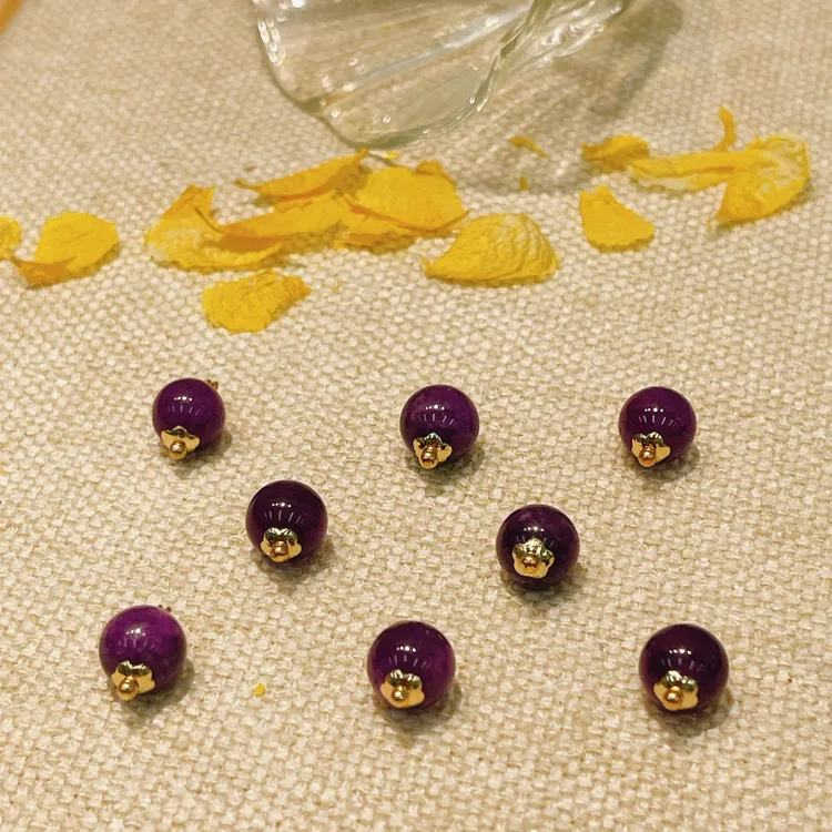 新中式国风汉服旗袍辅料8mm葡萄深紫色圆珠纽扣圆形金色