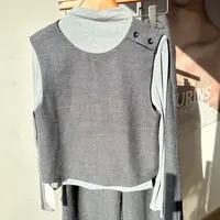 三件套秋季简约圆领马甲搭配半高领打底衫与长裤的气质套装女