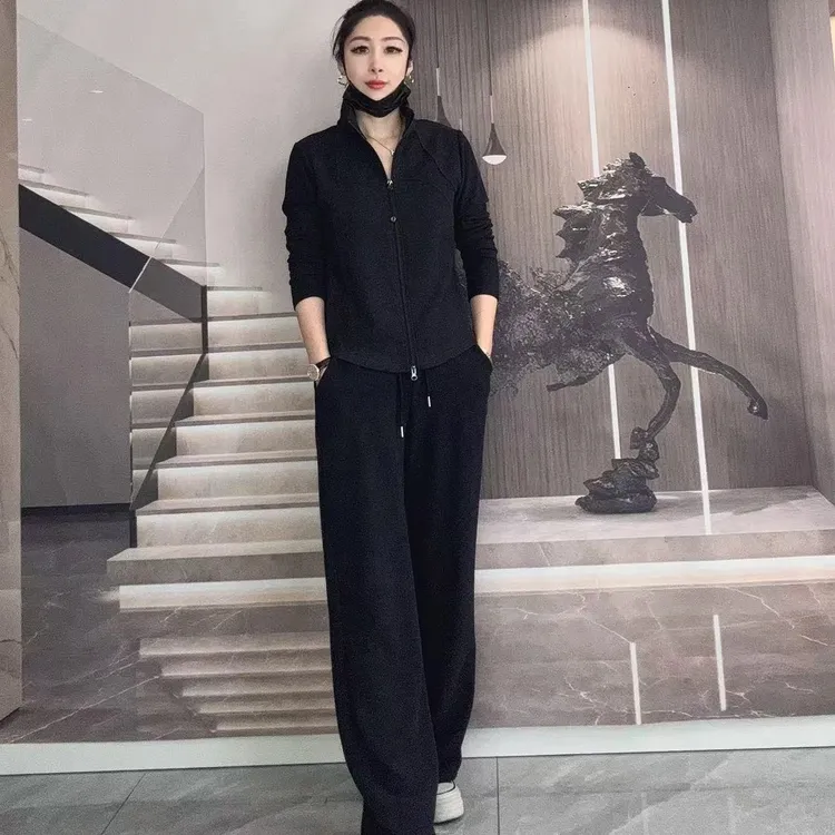 休闲拉链立领套装女2025秋冬新款韩版时尚洋气宽松减龄百搭两件套