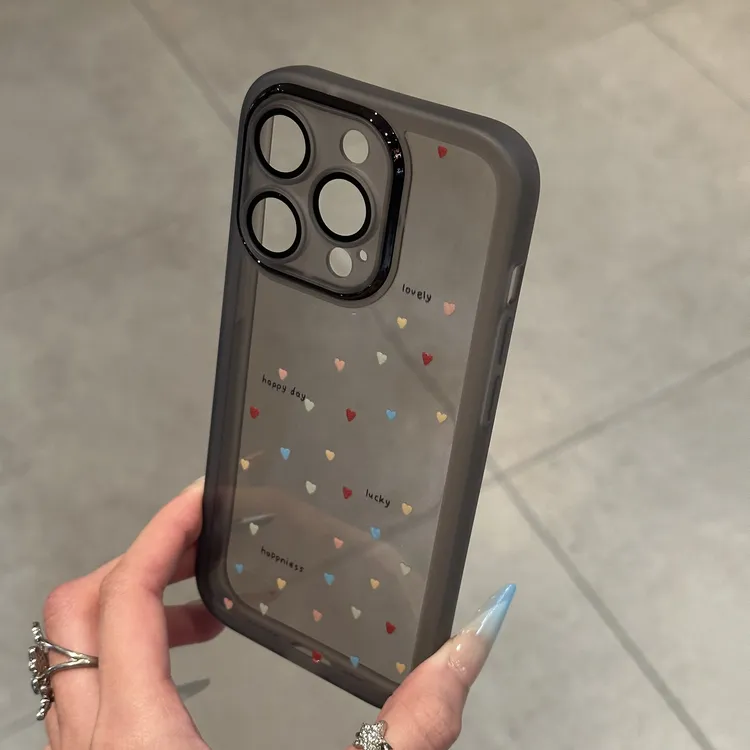 BANCA彩色小爱心金属镜框适用苹果16手机壳华为vivo小米15oppo套
