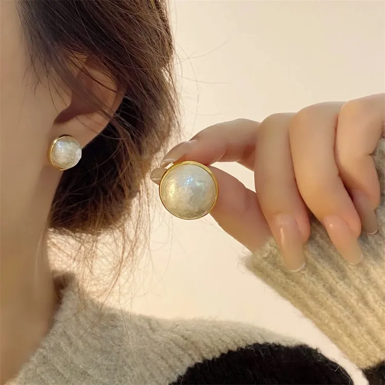 铜合金耳饰 新款棉花珠耳环简约高级感半圆珠珠耳钉3059