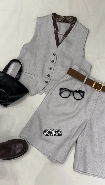 早秋新款清冷系禅意衣服女休闲穿搭马甲套装西装老钱风套装