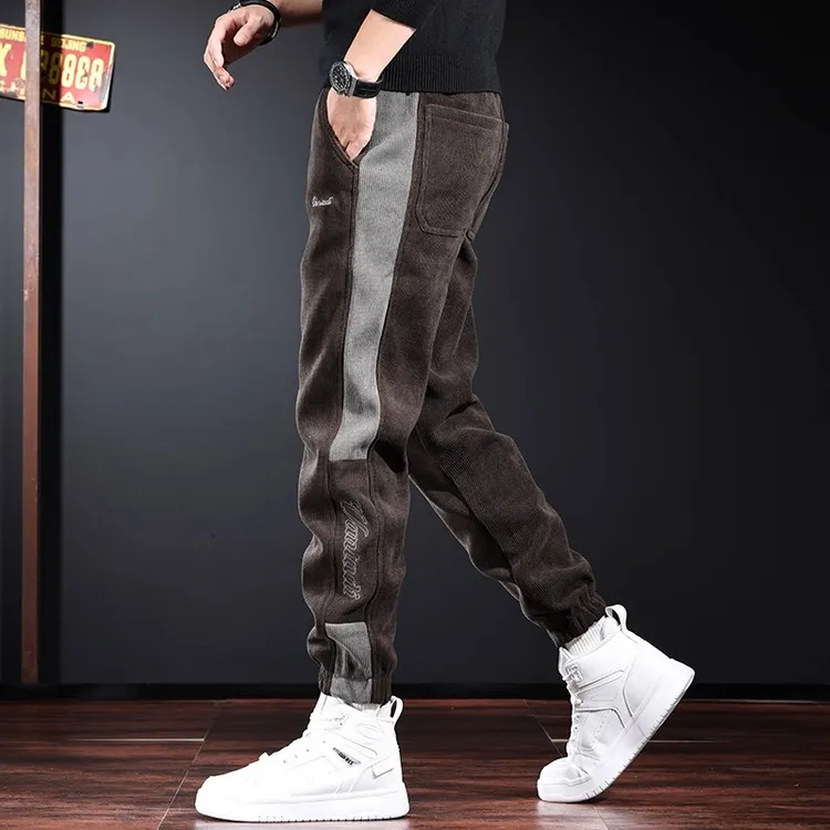 高级感重磅灯芯绒休闲裤男秋冬新款宽松束脚加绒厚款运动哈伦卫裤