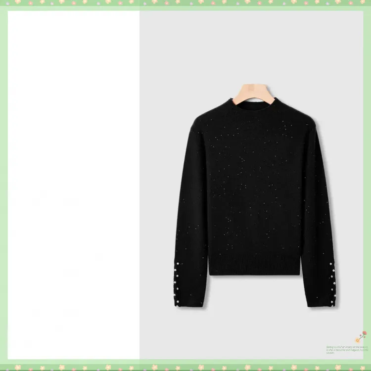 冬季半高领套头亮片内搭衫女长袖针织上衣D3