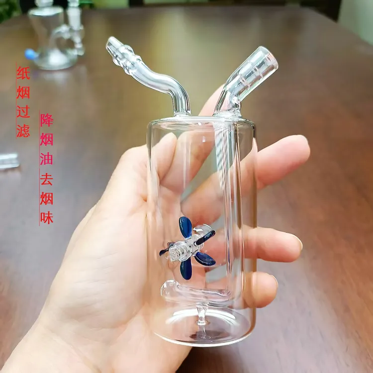 风车水烟壶便携迷你水过滤烟斗烟具高硼硅玻璃烟具粗中细水烟壶