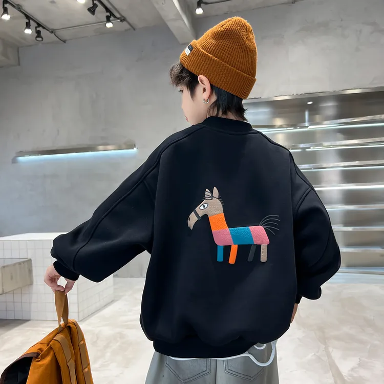 男童加绒卫衣2025秋冬新款中大儿童一体绒小马上衣加厚韩范冬季潮