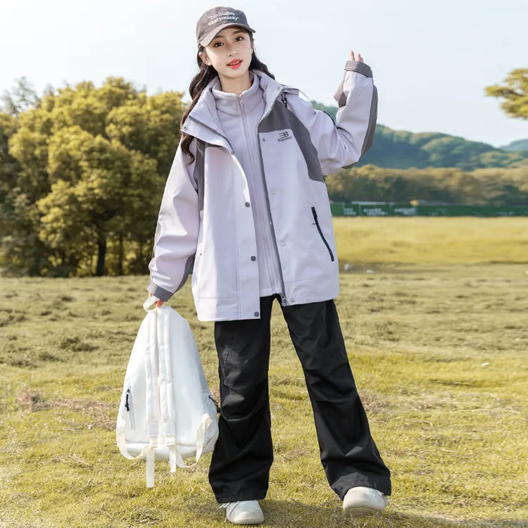 女童春秋款可拆卸三合一冲锋衣2025新款儿童连帽外套中大童女夹克