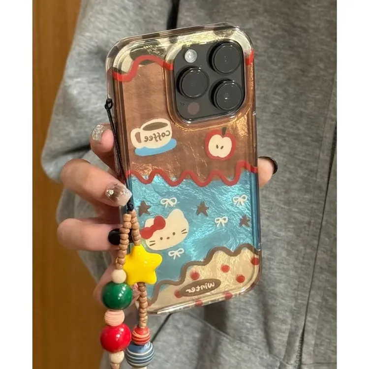 棕蓝纹理苹果kt猫适用苹果17Pro16promax手机壳iPhone15pro冰川纹