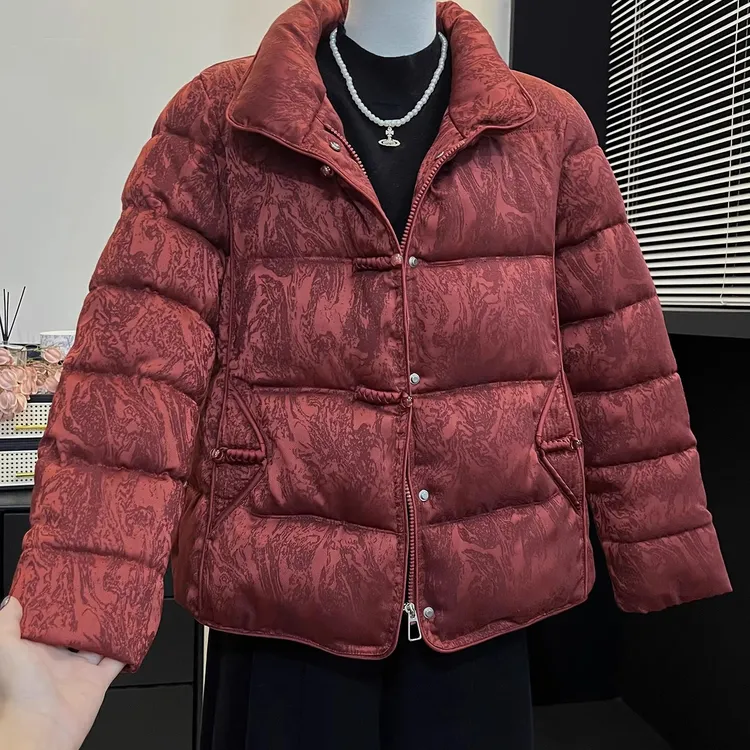 妈妈装红色立领加厚棉服2025冬季新款中老年高贵宽松保暖棉袄外套