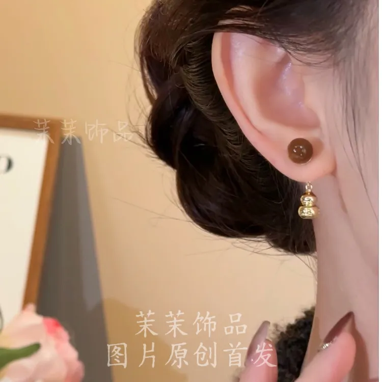 铜合金耳饰 福禄盈耳～虎眼银针秋冬复古葫芦耳环美拉德色系百搭