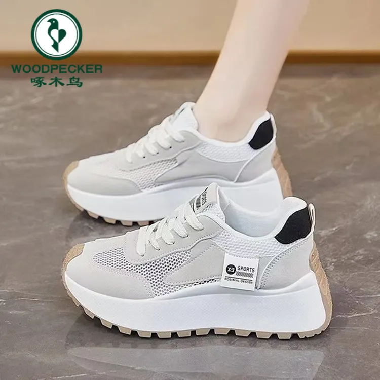 啄木鸟韩版新款老爹鞋2025夏季学生运动休闲网面透气增高
