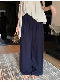  不冷BULENG 亚麻棉春季新款牛仔蓝宽松裤子垂感长裤阔腿休闲裤女