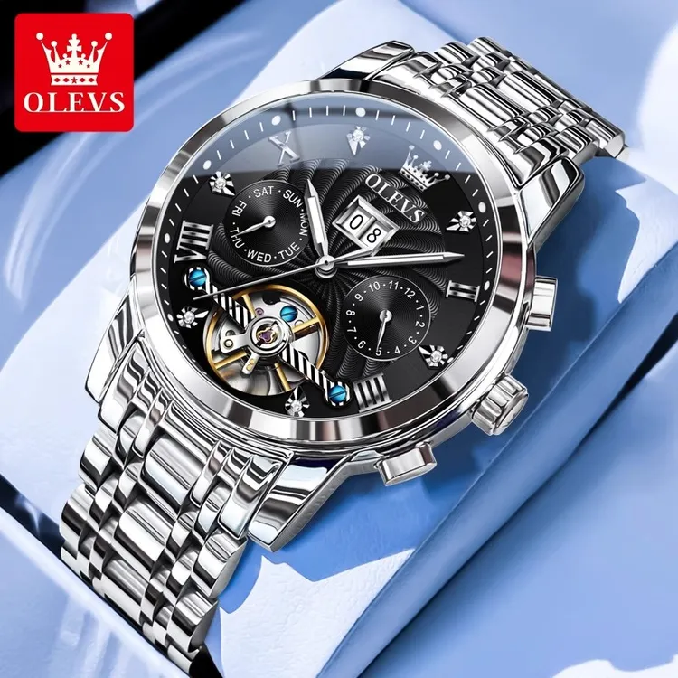 欧利时男士手表男款纯机械表全自动夜光名表防水钢带时尚商务腕表