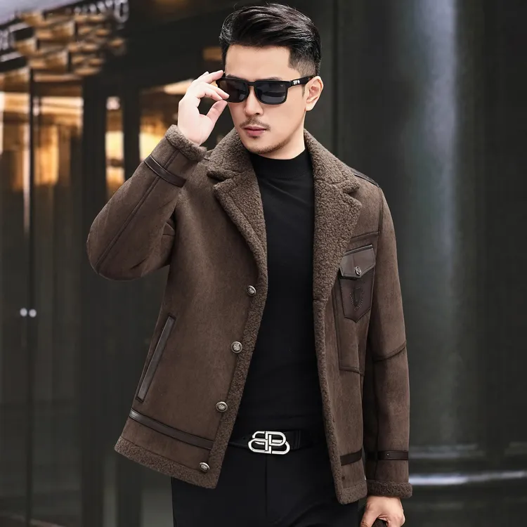 韩版潮流男士时尚羊羔毛皮毛一体外套冬季皮草大衣短款夹克百搭男