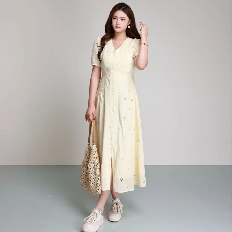 【盛夏花园】蛋妹大码女装微胖mm夏季显瘦遮肉A字型连衣裙DM26734