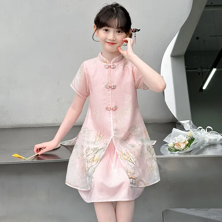 女童汉服夏季2025新款儿童旗袍连衣裙新中式改良小女孩中国风套装