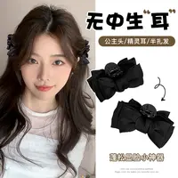 精灵耳蝴蝶结公主头抓夹甜美少女发夹前额刘海夹气质鲨鱼夹子发卡