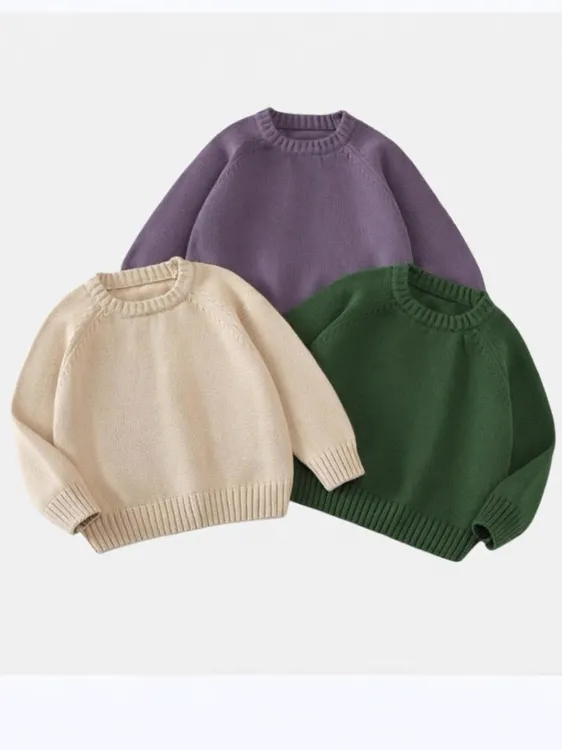 百搭儿童毛衣秋冬新款男女童圆领套头韩版纯色时尚针织衫